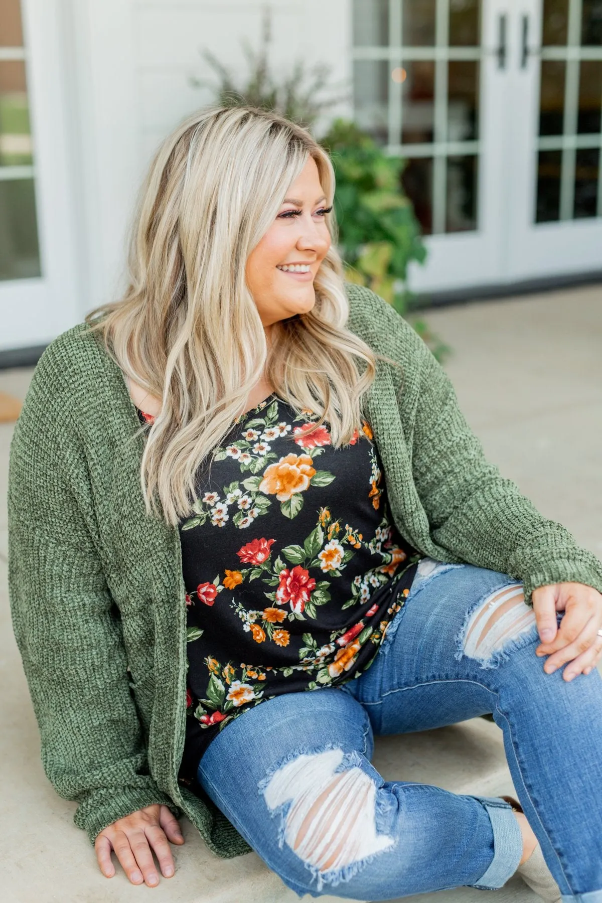 Gather Around Floral Tank Top- Black