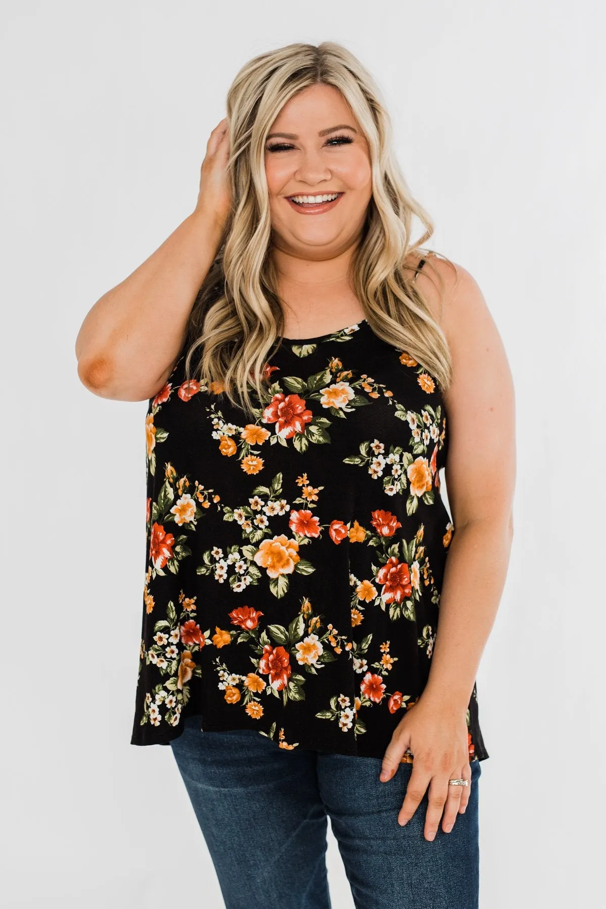 Gather Around Floral Tank Top- Black