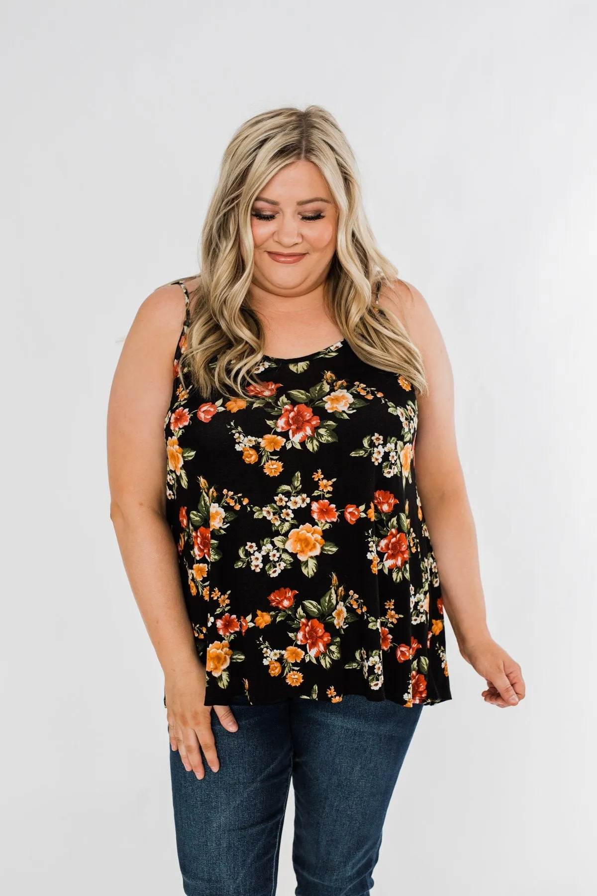 Gather Around Floral Tank Top- Black