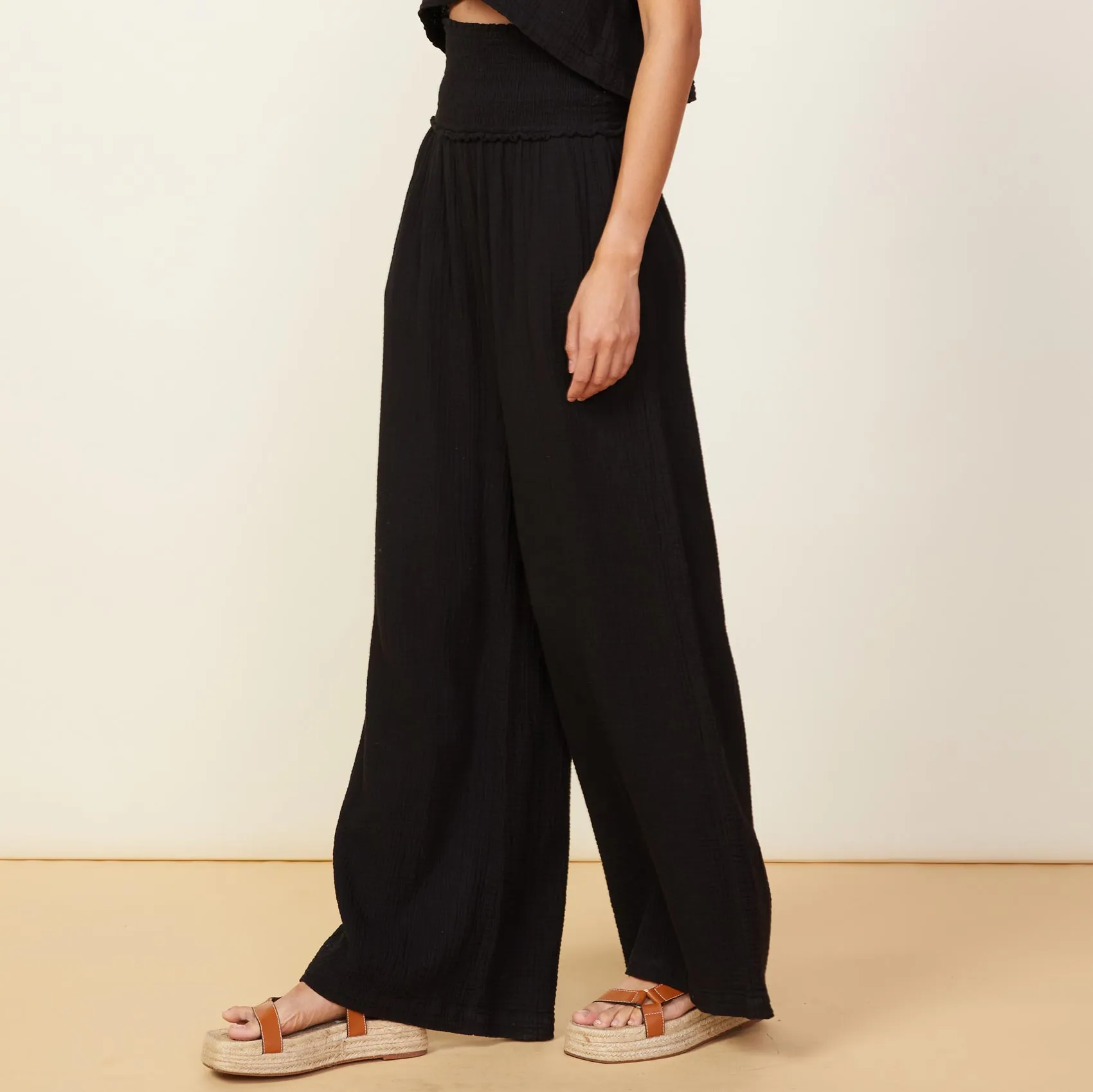 Gauze Smocked Flare Pant