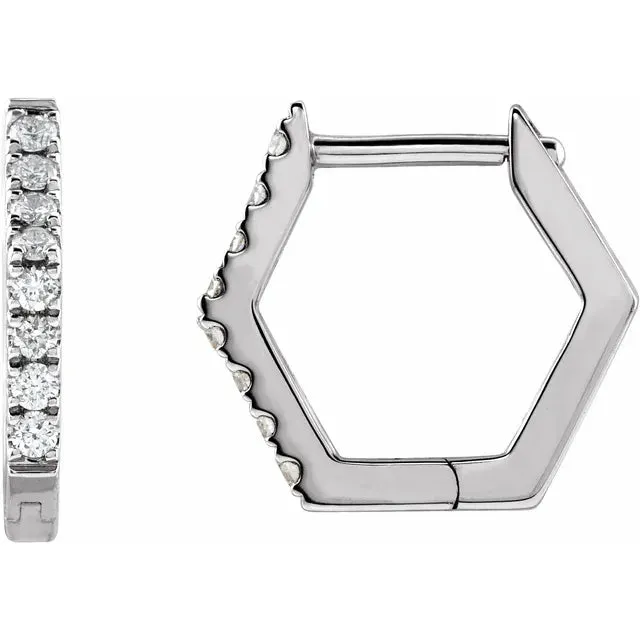 Geometric Diamond Accented Huggies Hoop Earrings