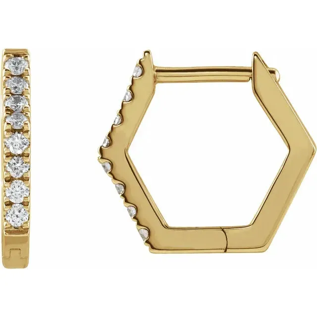 Geometric Diamond Accented Huggies Hoop Earrings