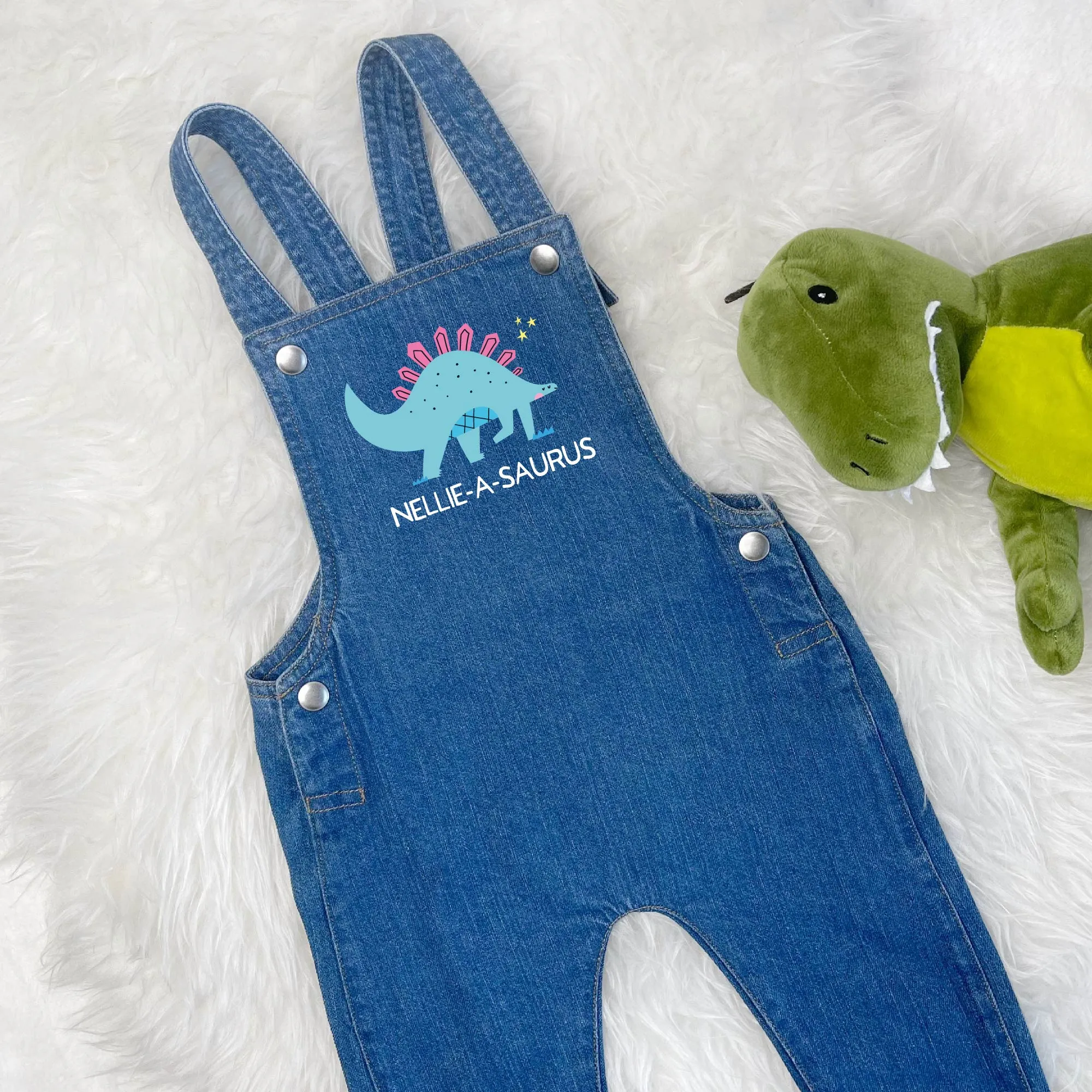 Girls Dinosaur Personalised Baby/Toddler Dungarees