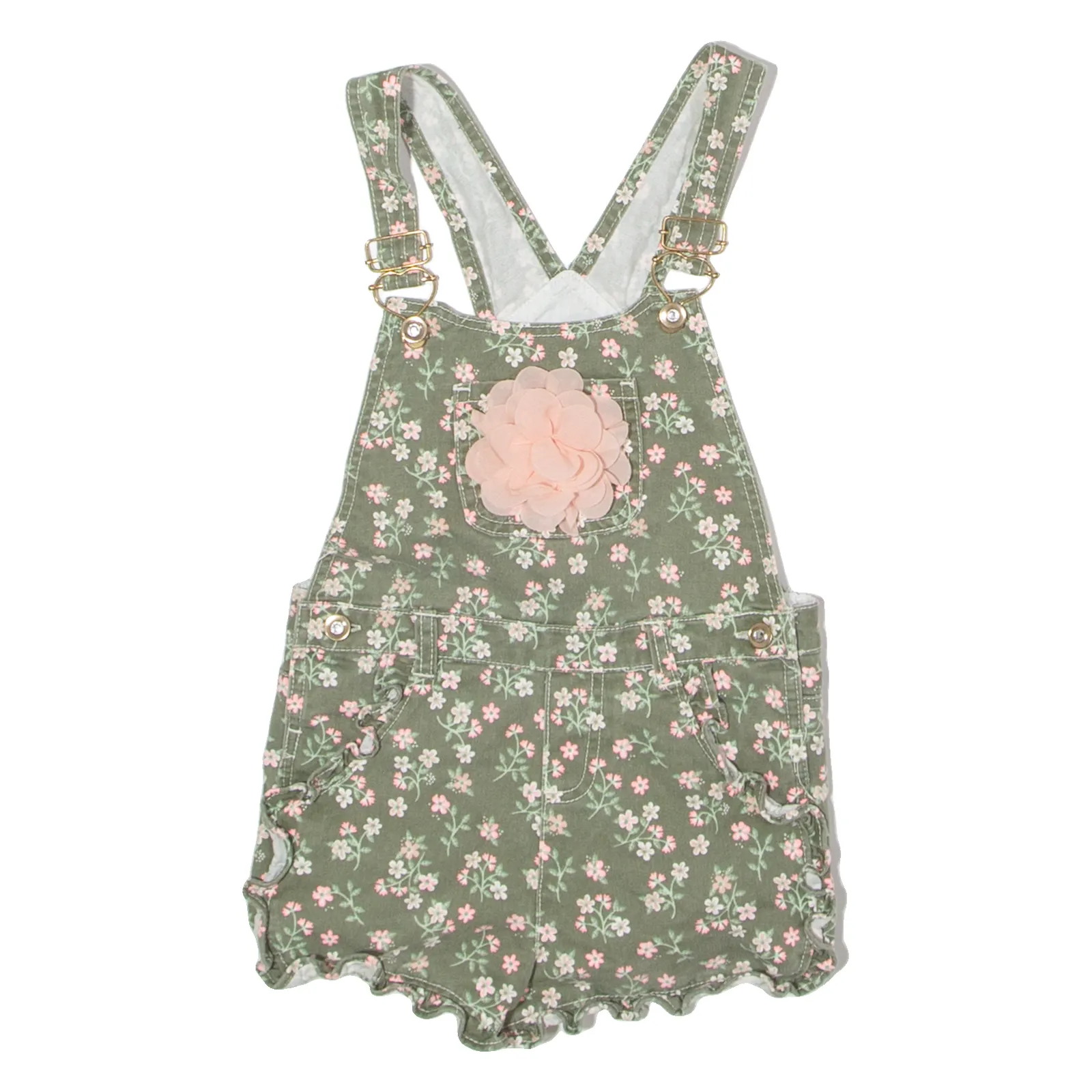 Girls Dungarees Green Regular Twill Floral ONE SIZE W14 L1