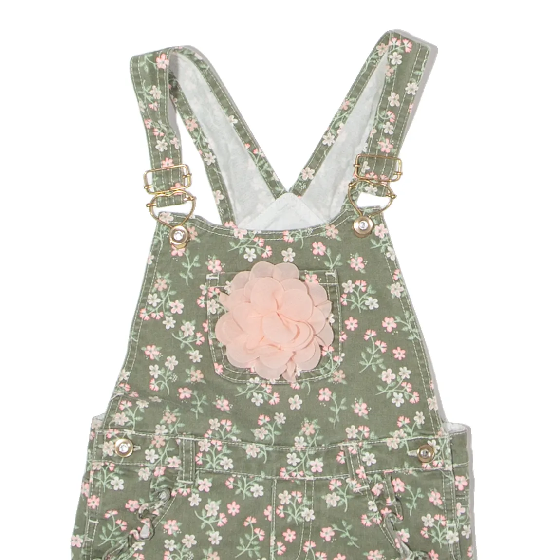 Girls Dungarees Green Regular Twill Floral ONE SIZE W14 L1