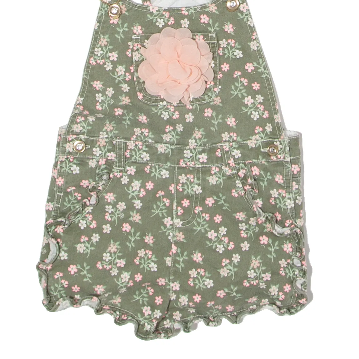 Girls Dungarees Green Regular Twill Floral ONE SIZE W14 L1