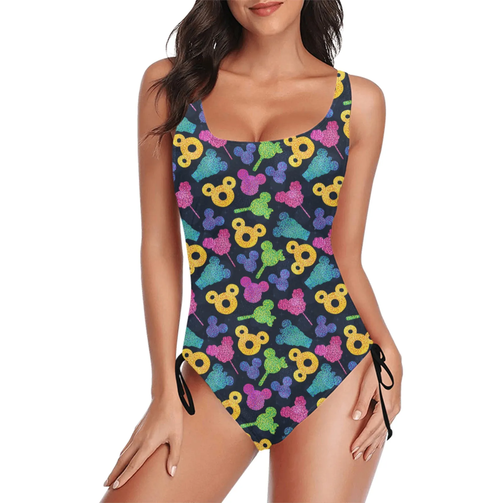 Glitter Park Snacks Drawstring Side Women's One-Piece Swimsuit