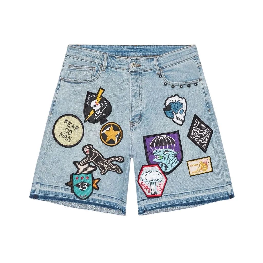 Godspeed Patchwork Denim Shorts Light Wash