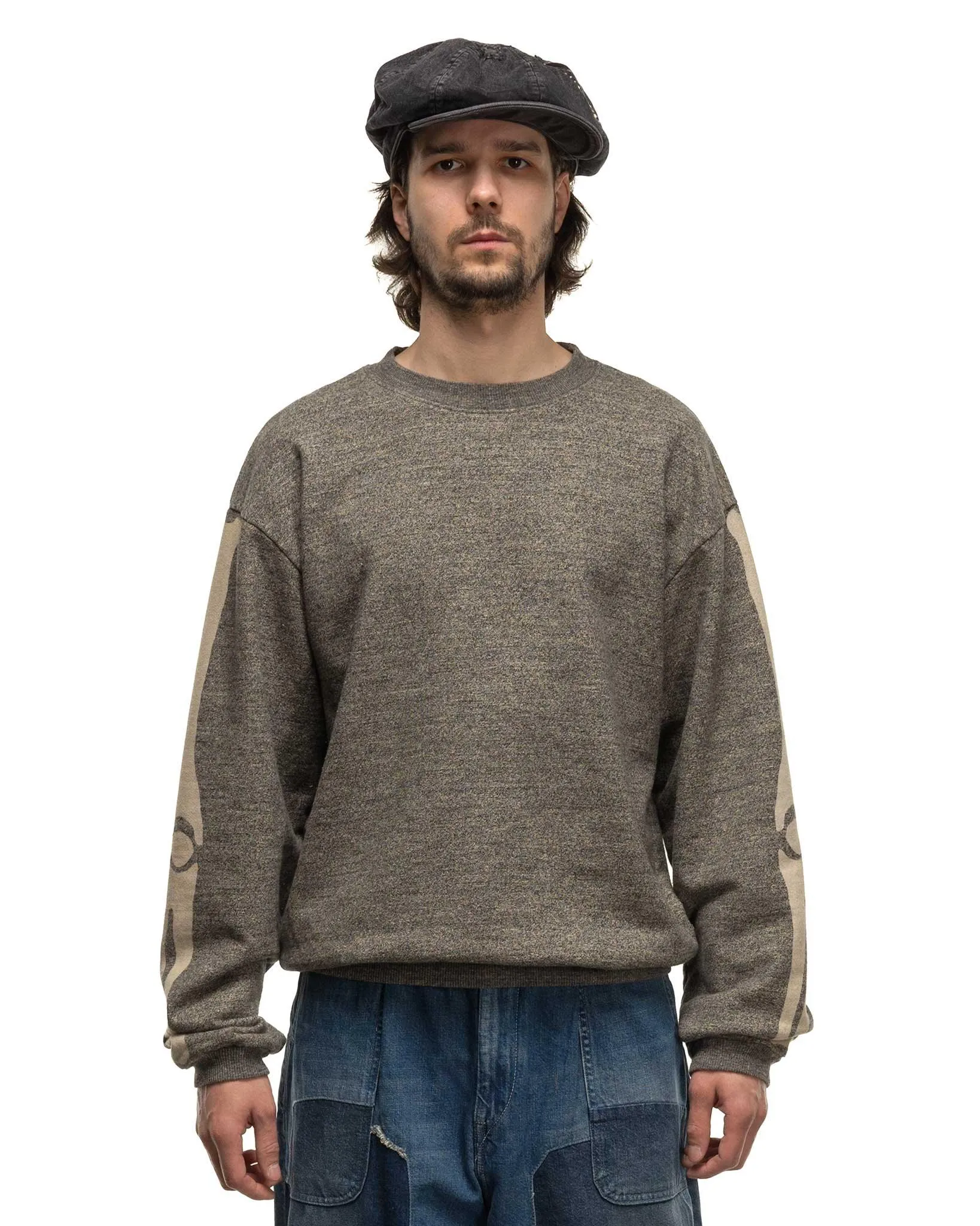 Grandrelle Fleece Knit BIG Crew SWT (BONE) Charcoal