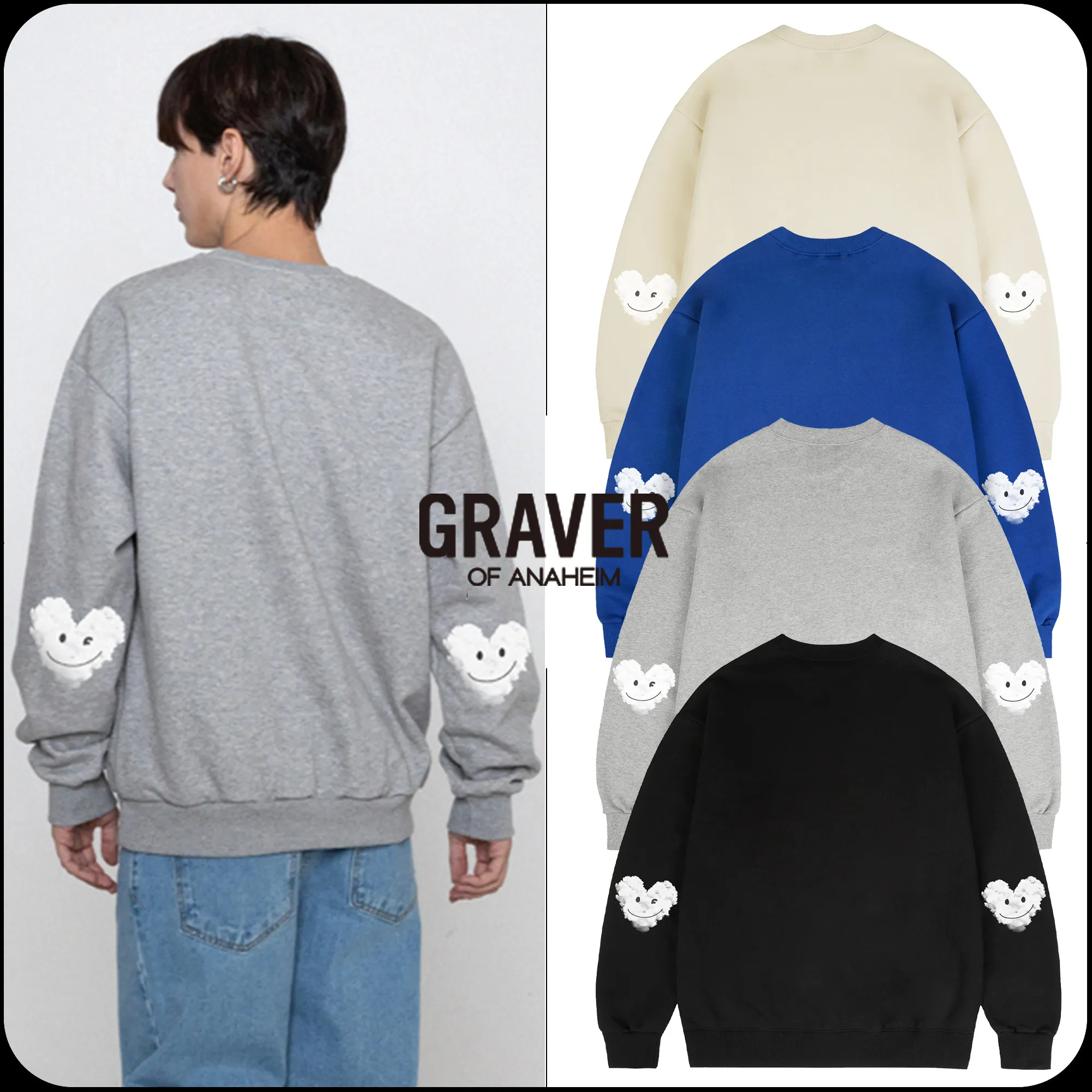 GRAVER  |[GRAVER]★ELBOW CLOUD HEART SMILE SWEATSHIRT