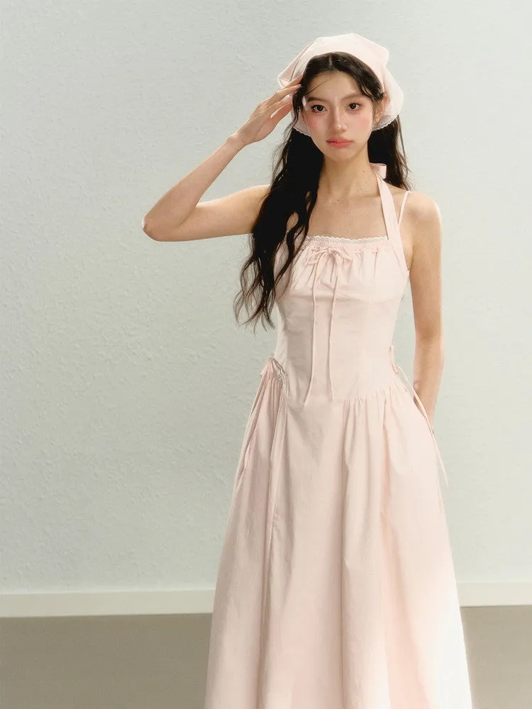 Halter-Neck Long Slim Flare Simple Dress