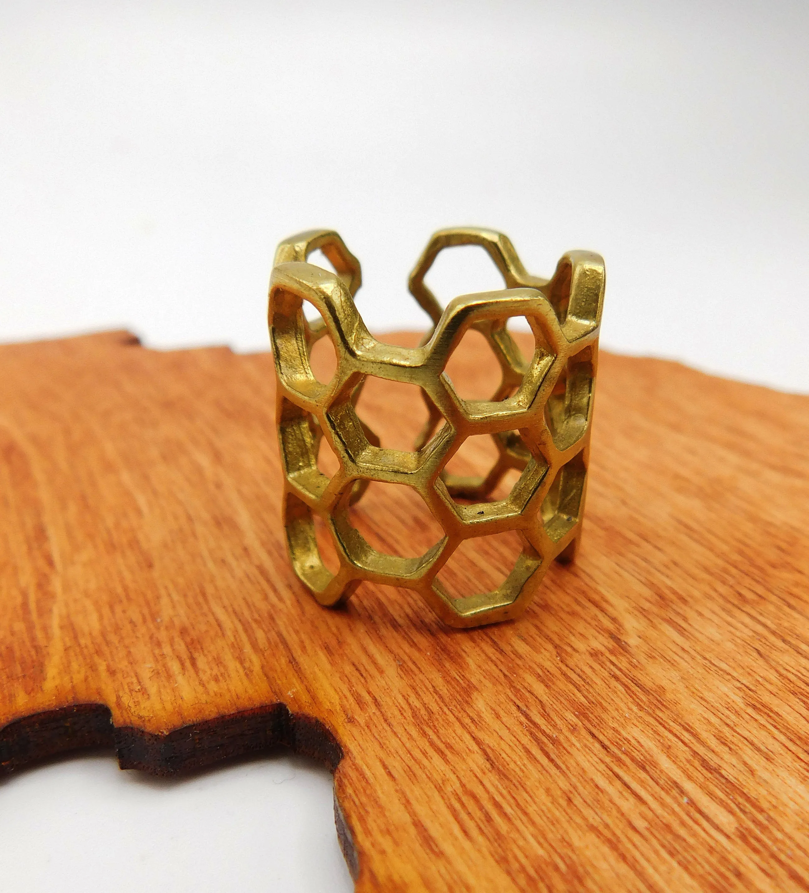 Honeycomb Brass Ring Adjustable Cage Ring Women Gift Ideas Ethnic Jewelry