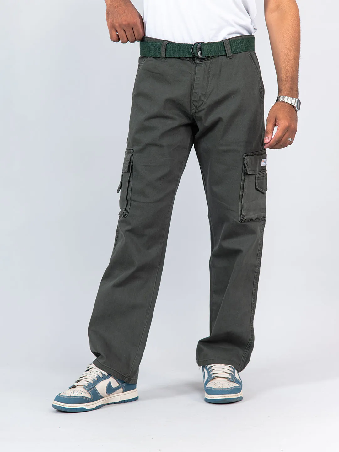 Hunter Green Flared Straight Fit Cargo Pants