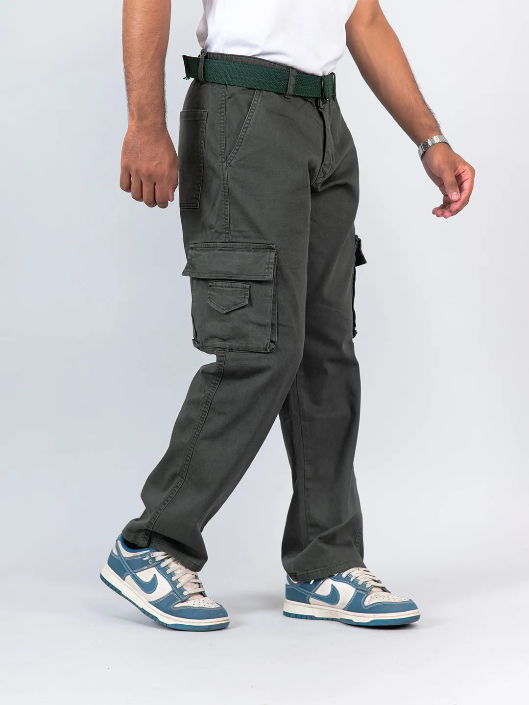 Hunter Green Flared Straight Fit Cargo Pants