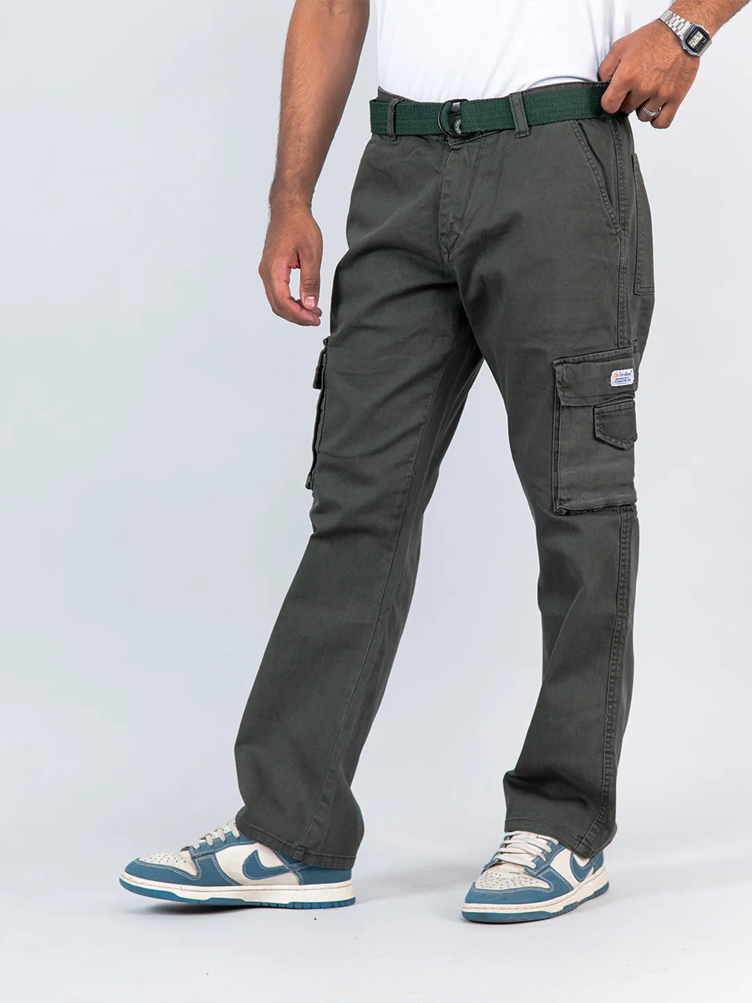 Hunter Green Flared Straight Fit Cargo Pants