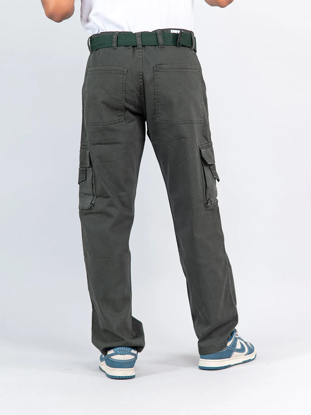 Hunter Green Flared Straight Fit Cargo Pants