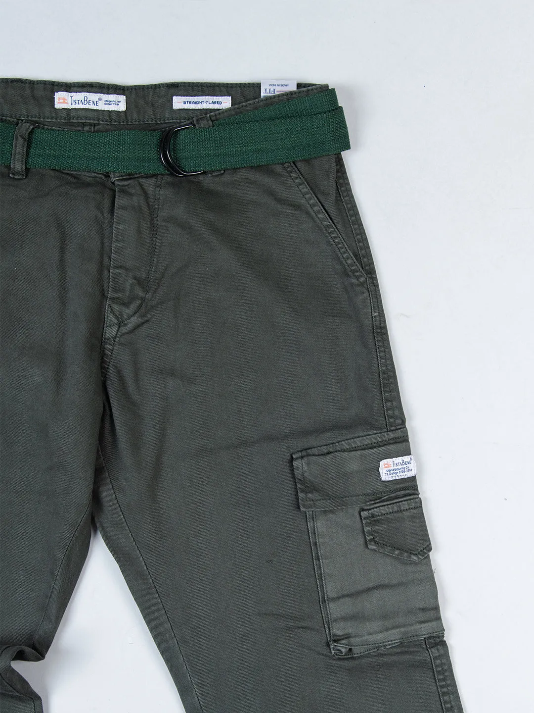 Hunter Green Flared Straight Fit Cargo Pants