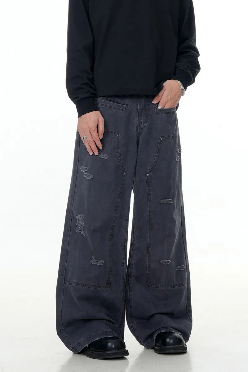 Irregular Distressed Double Knee Trousers