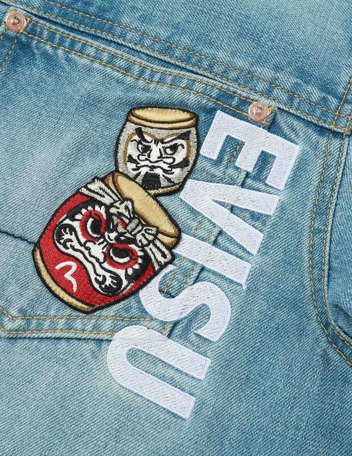 Kamon and Fortune Cat Embroidery Denim Jacket