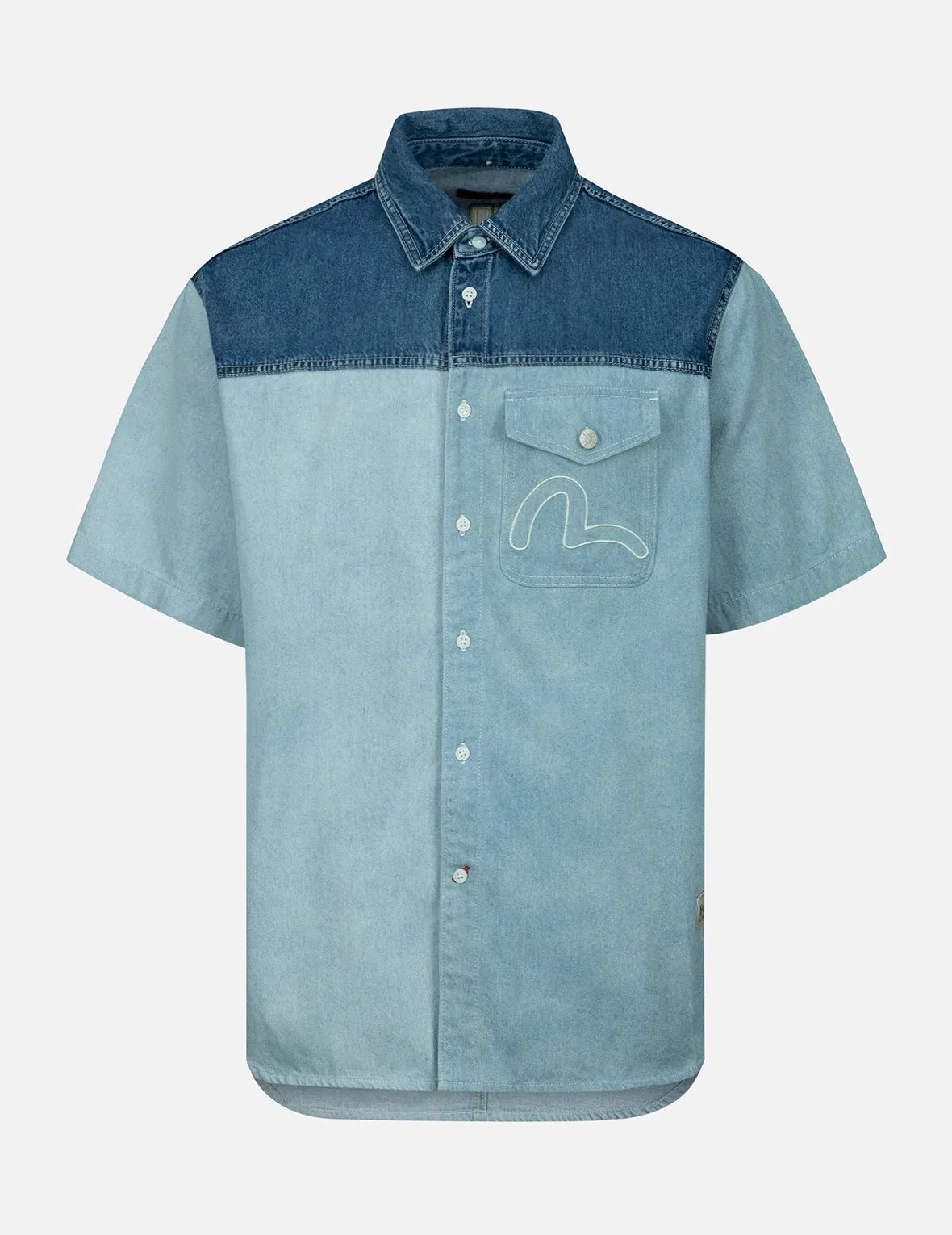 Kamon Appliqué Fabric Blocking Denim Shirt