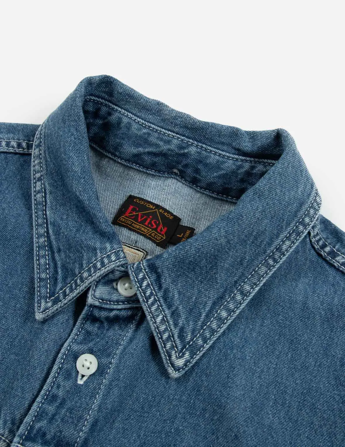 Kamon Appliqué Fabric Blocking Denim Shirt