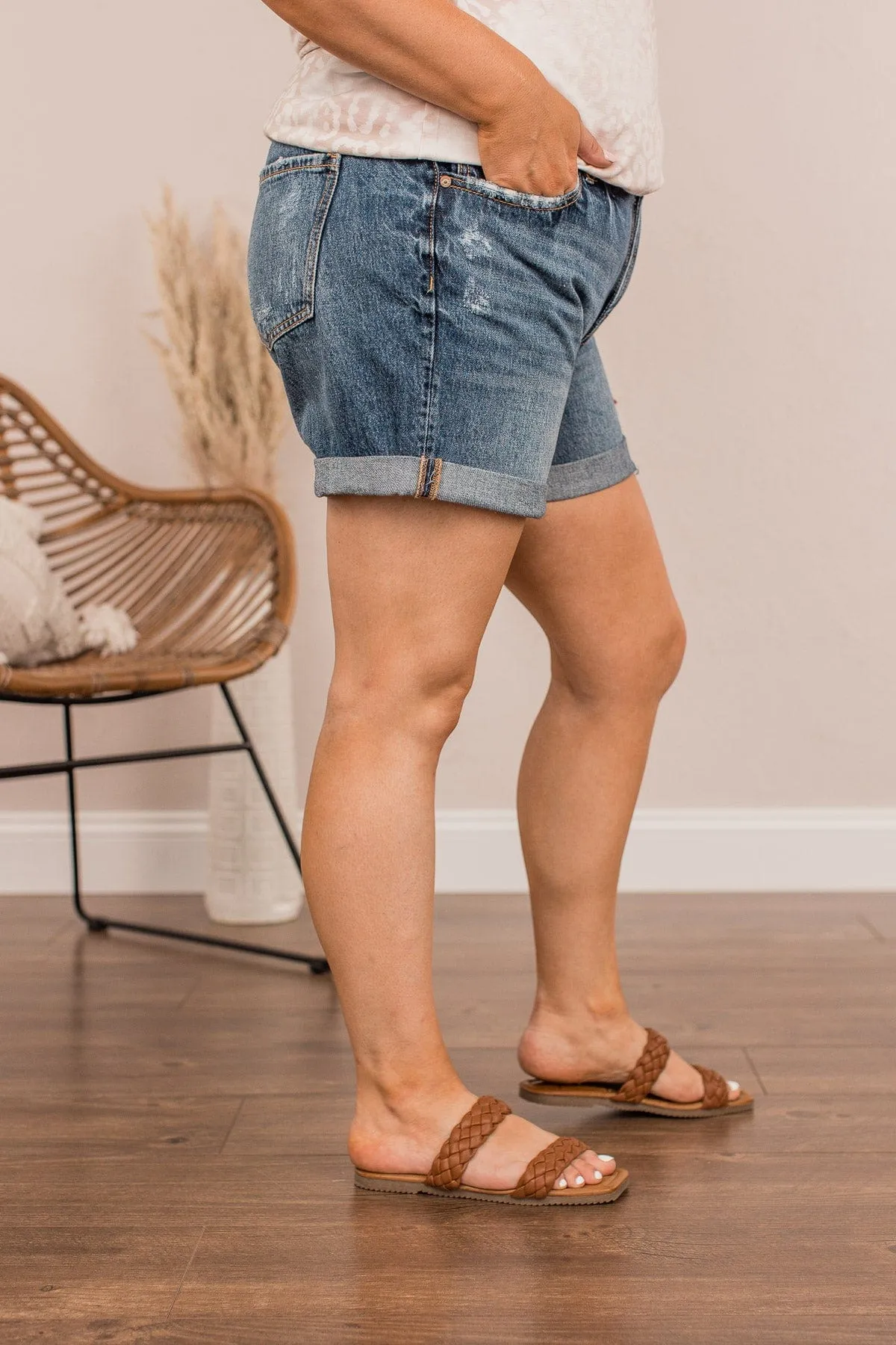 KanCan Distressed Boyfriend Shorts- Janis Wash