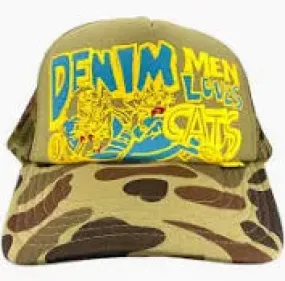 Kapital Denim Men Love Cats Camo Trucker Hat Yellow