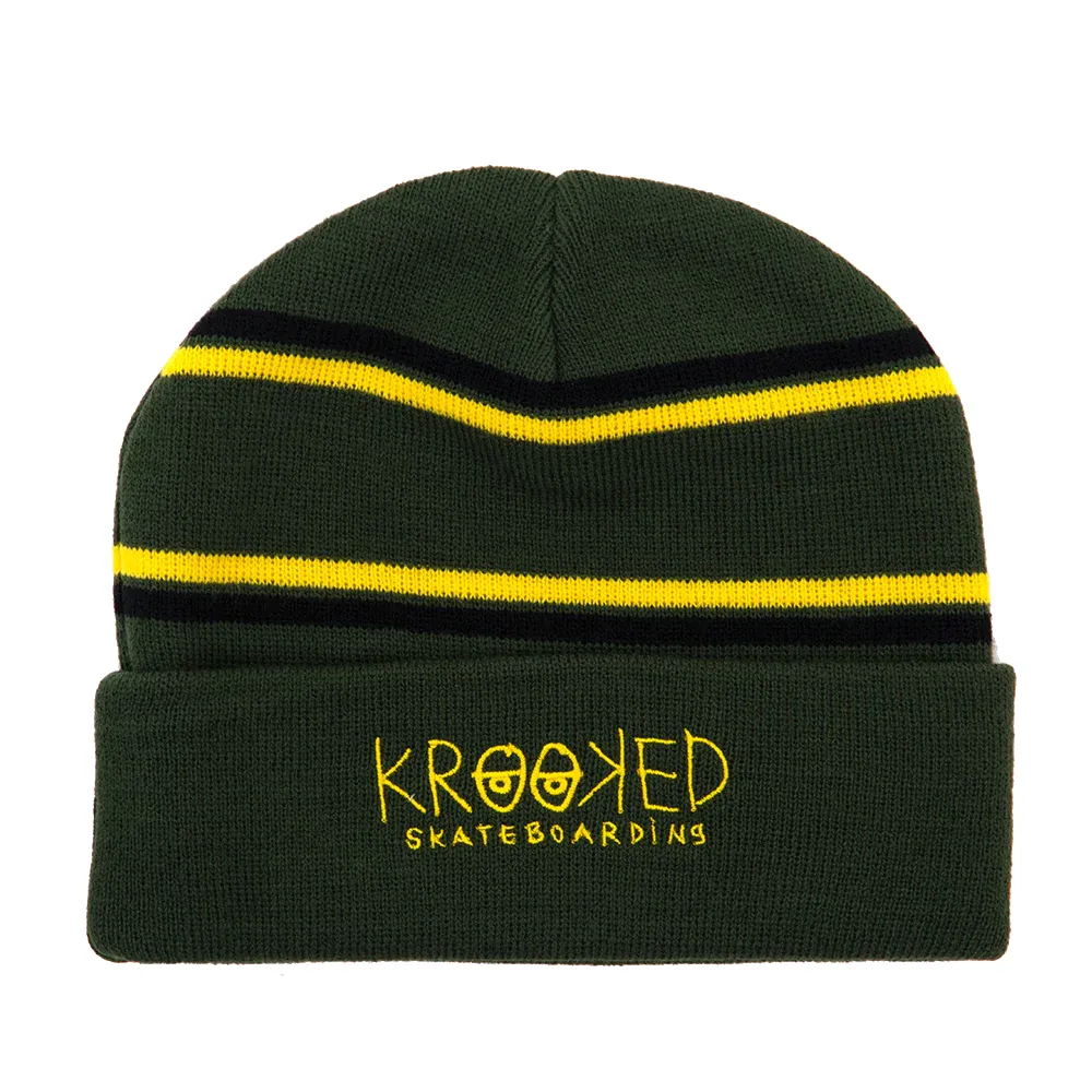 Krooked Eyes Beanie Stripe Green/Black/Yellow