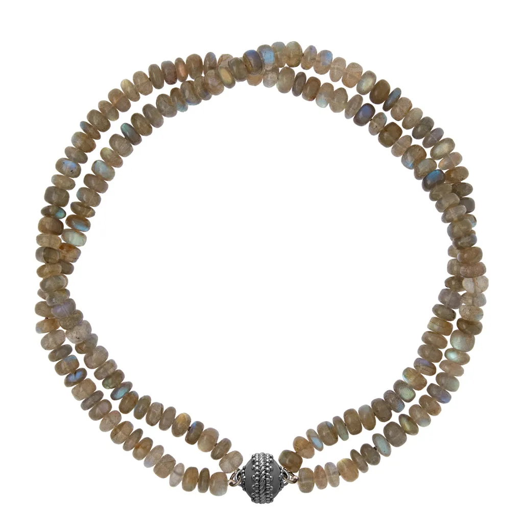 Labradorite Rondelle Double Strand Gunmetal Necklace