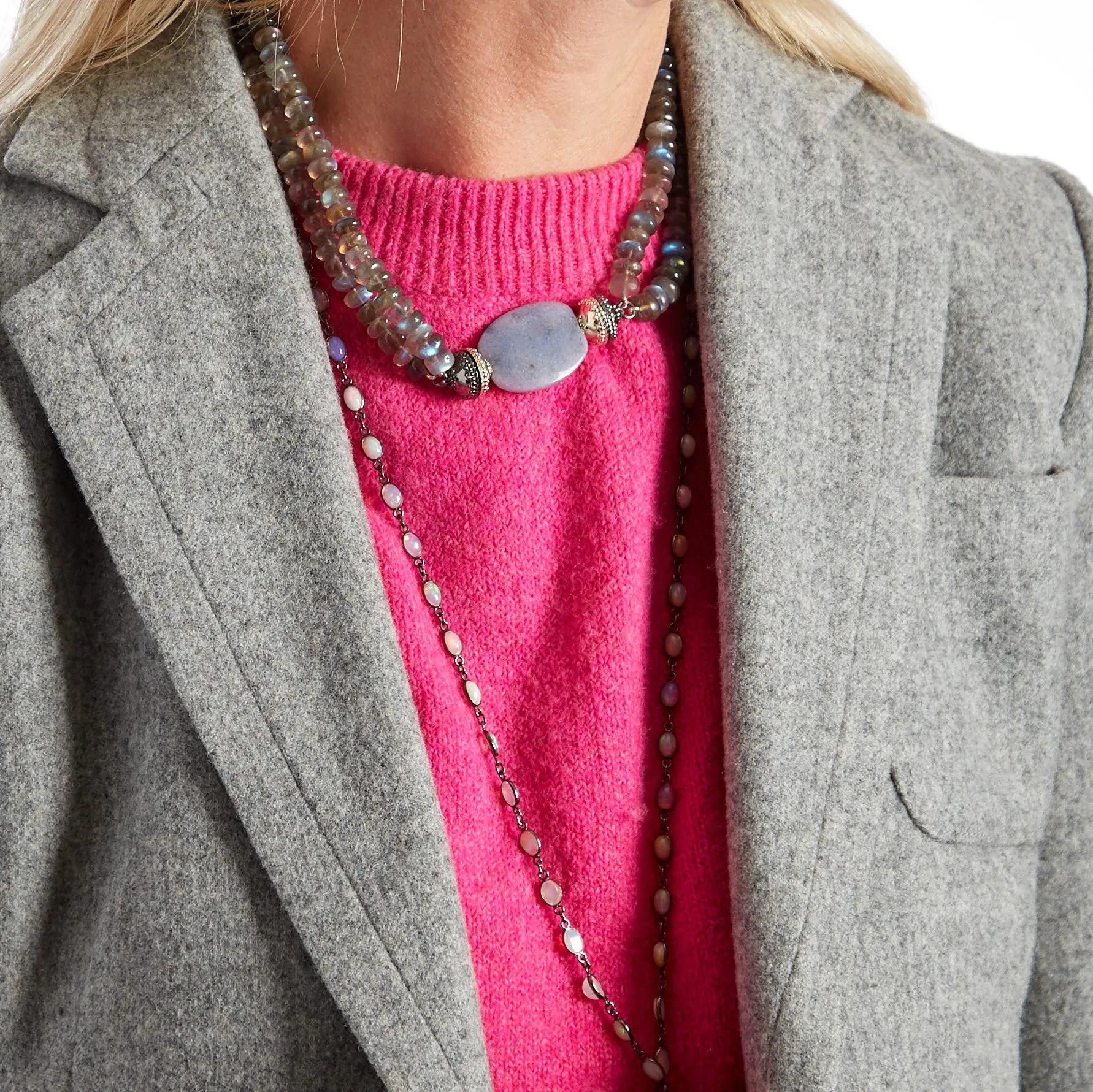 Labradorite Rondelle Double Strand Gunmetal Necklace