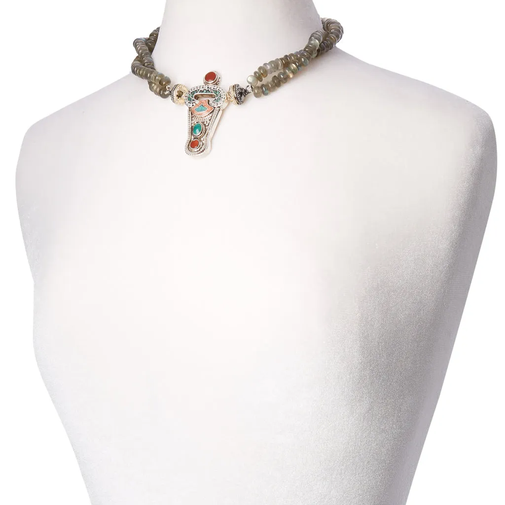 Labradorite Rondelle Double Strand Gunmetal Necklace