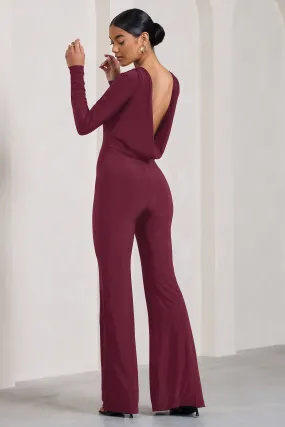 Lana | Burgundy Long-Sleeved Flared-Leg Jumpsuit