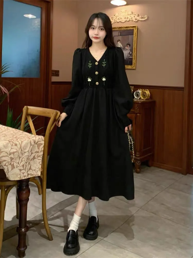 Large size French palace style dress autumn and winter fat mm slimming French corduroy stitching knitted skirt