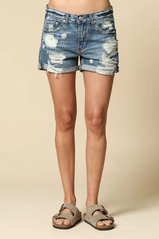 Lauren Mid-rise Distressed Boyfriend Shorts