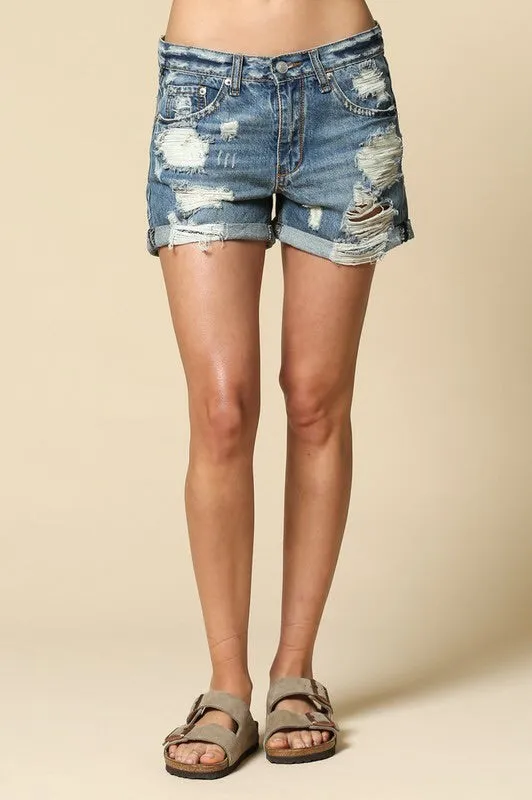 Lauren Mid-rise Distressed Boyfriend Shorts