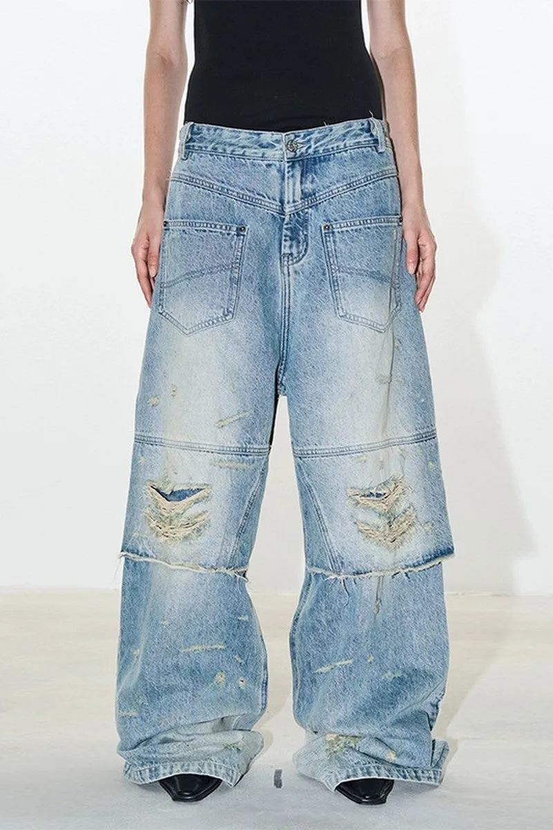 Layered Distressed Denim Jeans