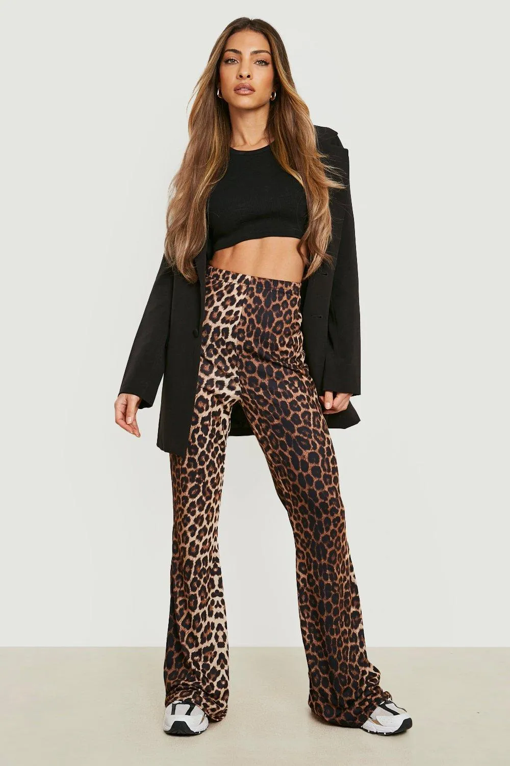 Leopard Print Jersey Knit Flares