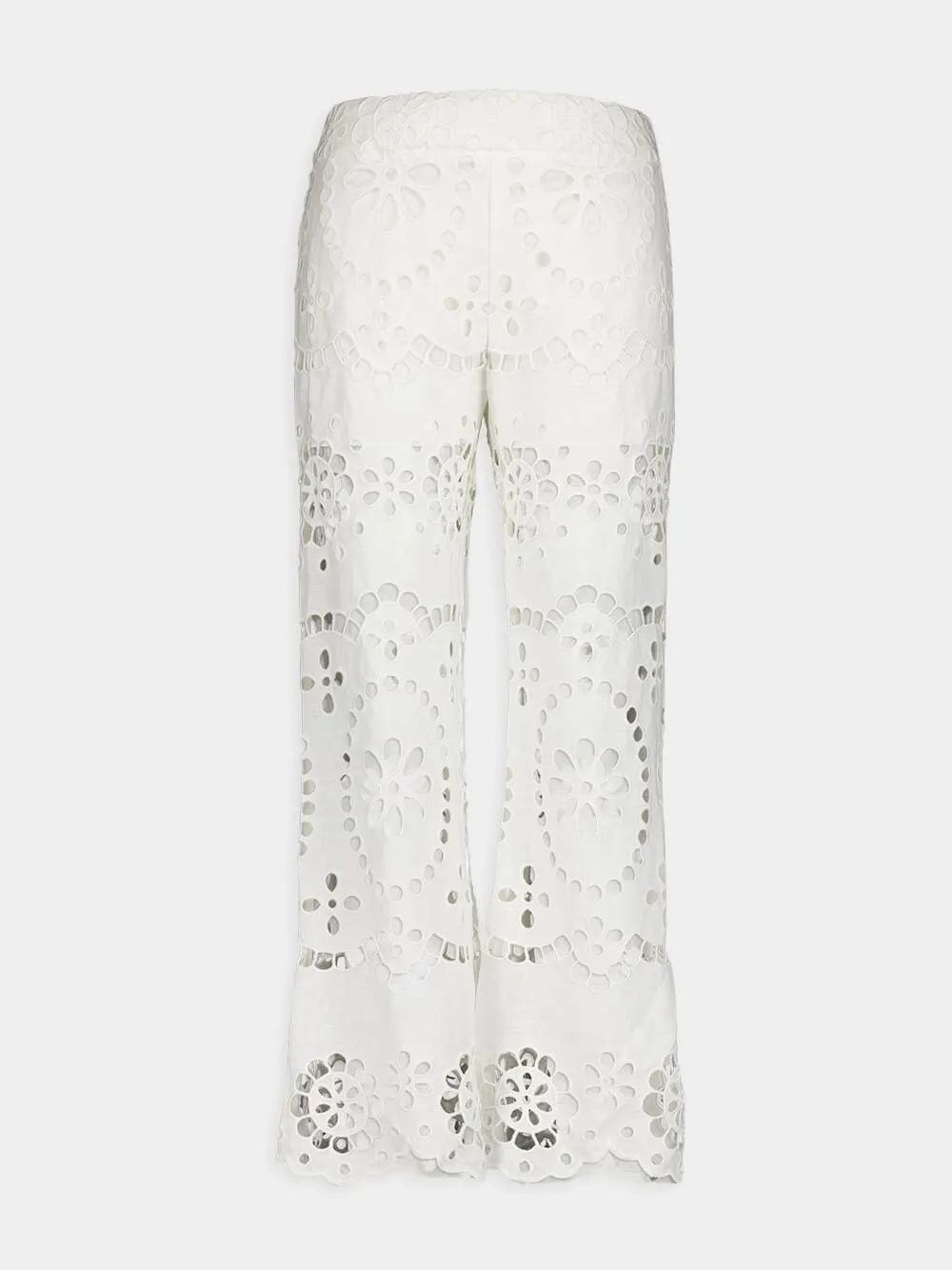 Lexi Embroidered White Eyelet Flared Trousers