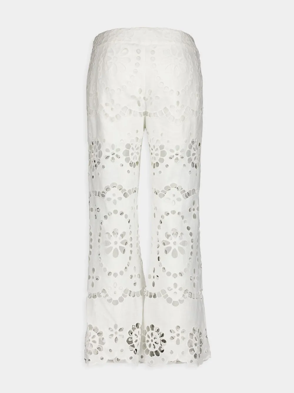 Lexi Embroidered White Eyelet Flared Trousers