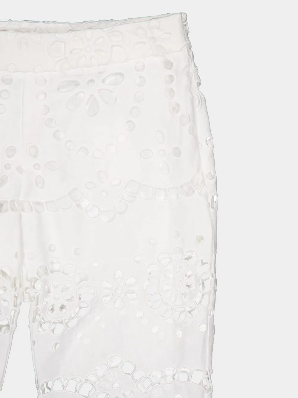 Lexi Embroidered White Eyelet Flared Trousers