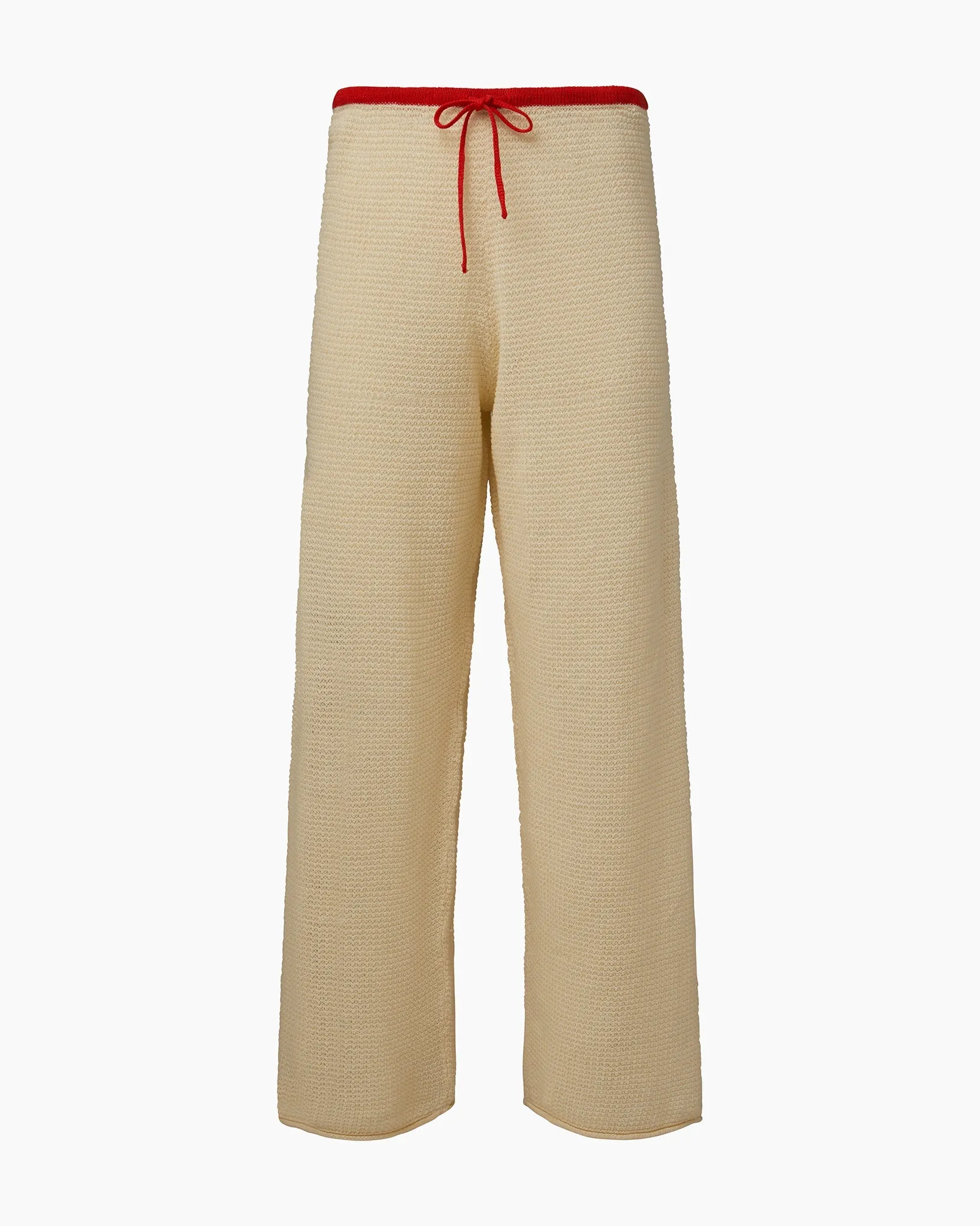 Linen Knit Drawstring Pant | Cream/Poinciana