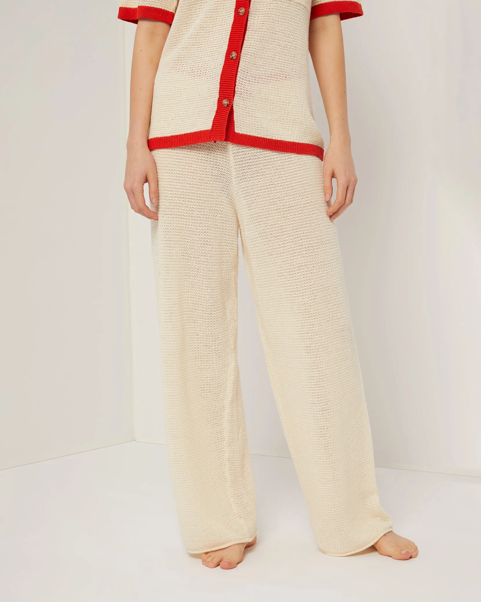 Linen Knit Drawstring Pant | Cream/Poinciana