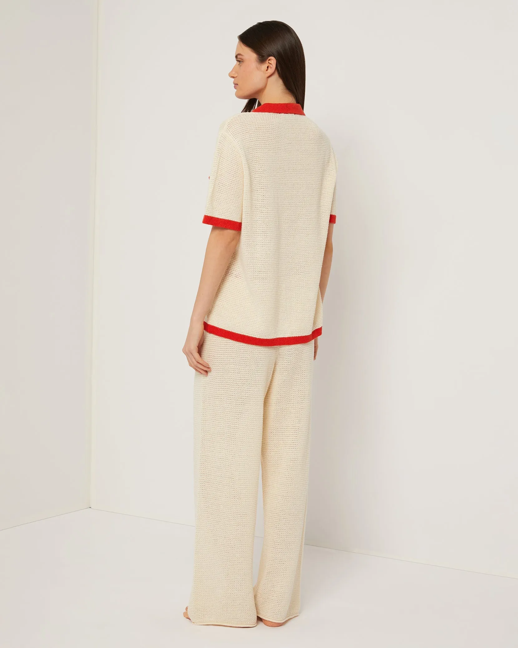 Linen Knit Drawstring Pant | Cream/Poinciana