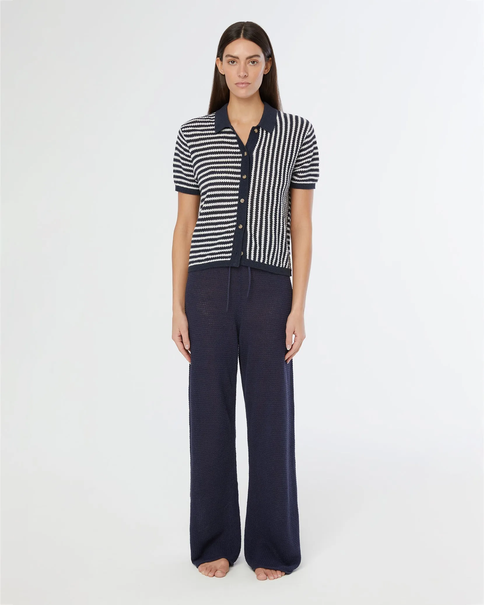 Linen Knit Drawstring Pant | Deep Navy