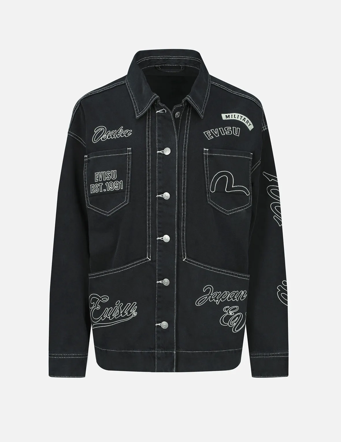 Logo and Seagull Embroidery Denim Jacket