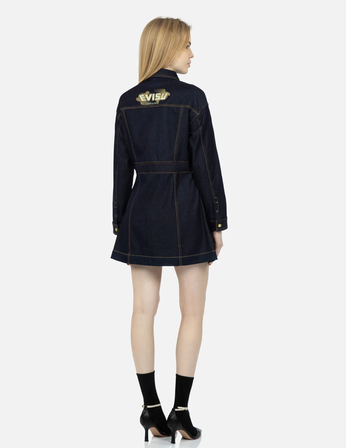 Logo Embroidery Denim Shirt Dress