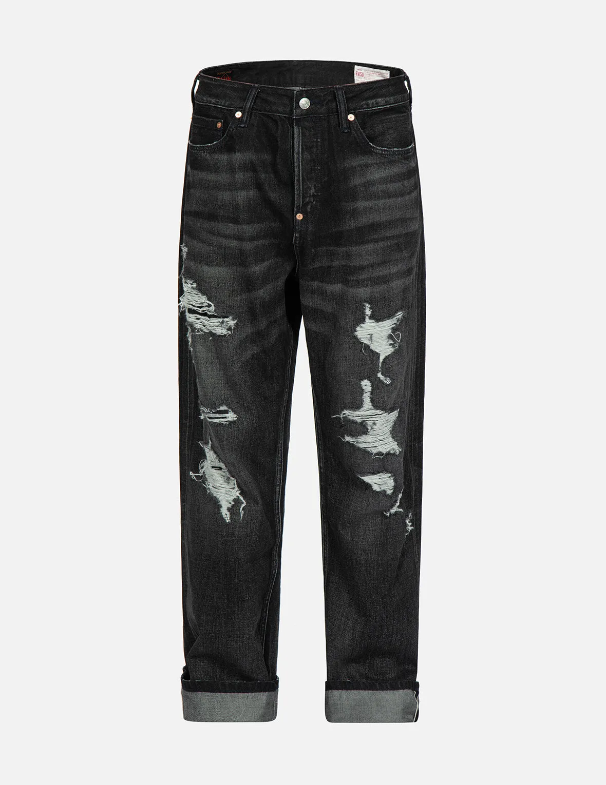 Logo Print Loose-Fit Distressed Denim Jeans