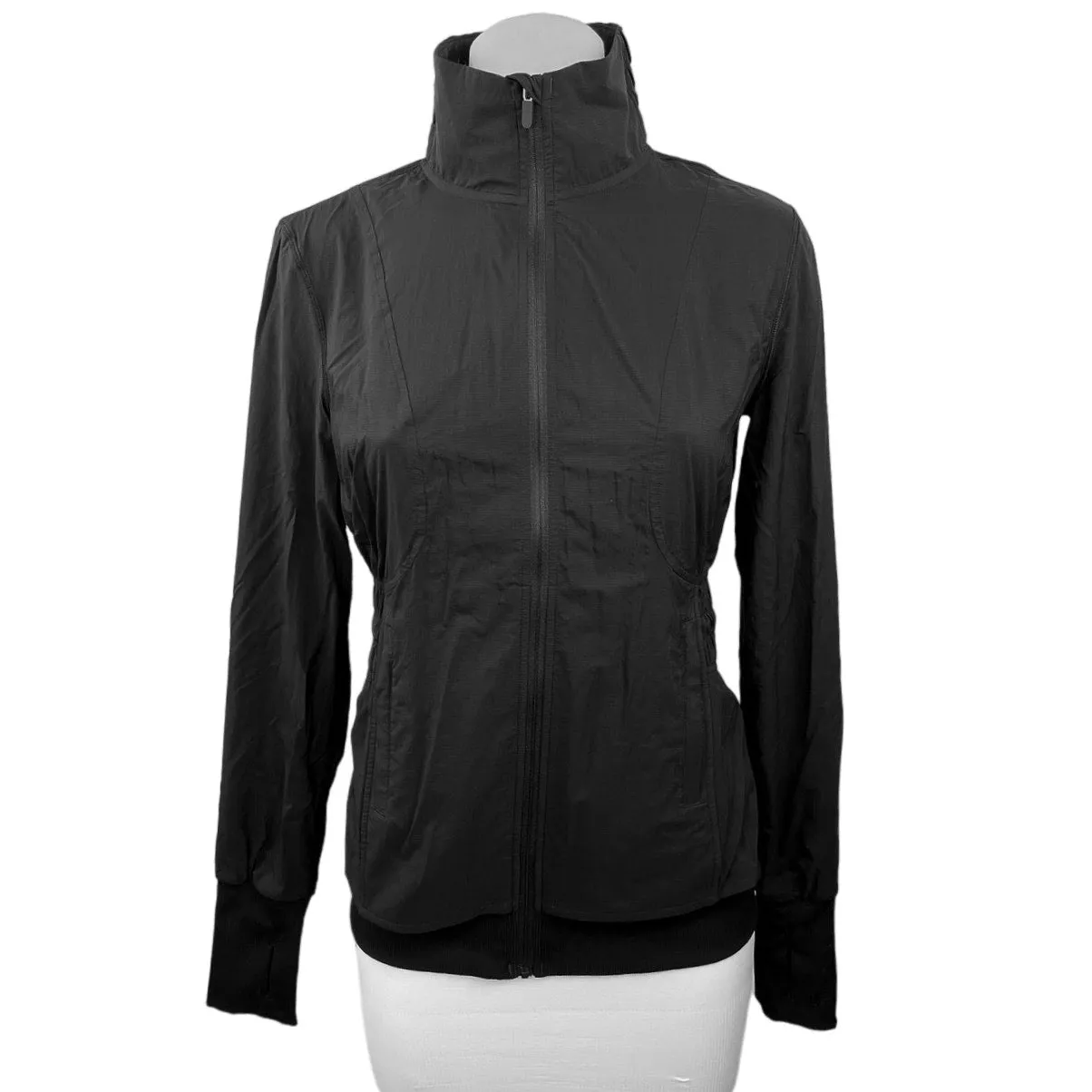 Lululemon Black Full Zip High Neck Drawstring Waist Windbreaker Jacket Size 4