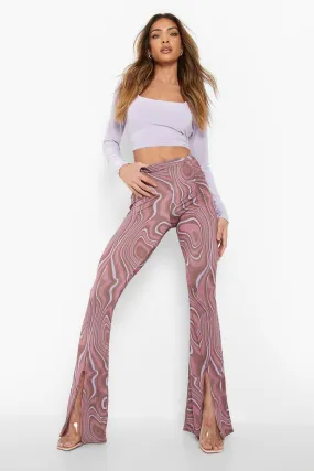 Marble Print Ruched Slinky Split Flares