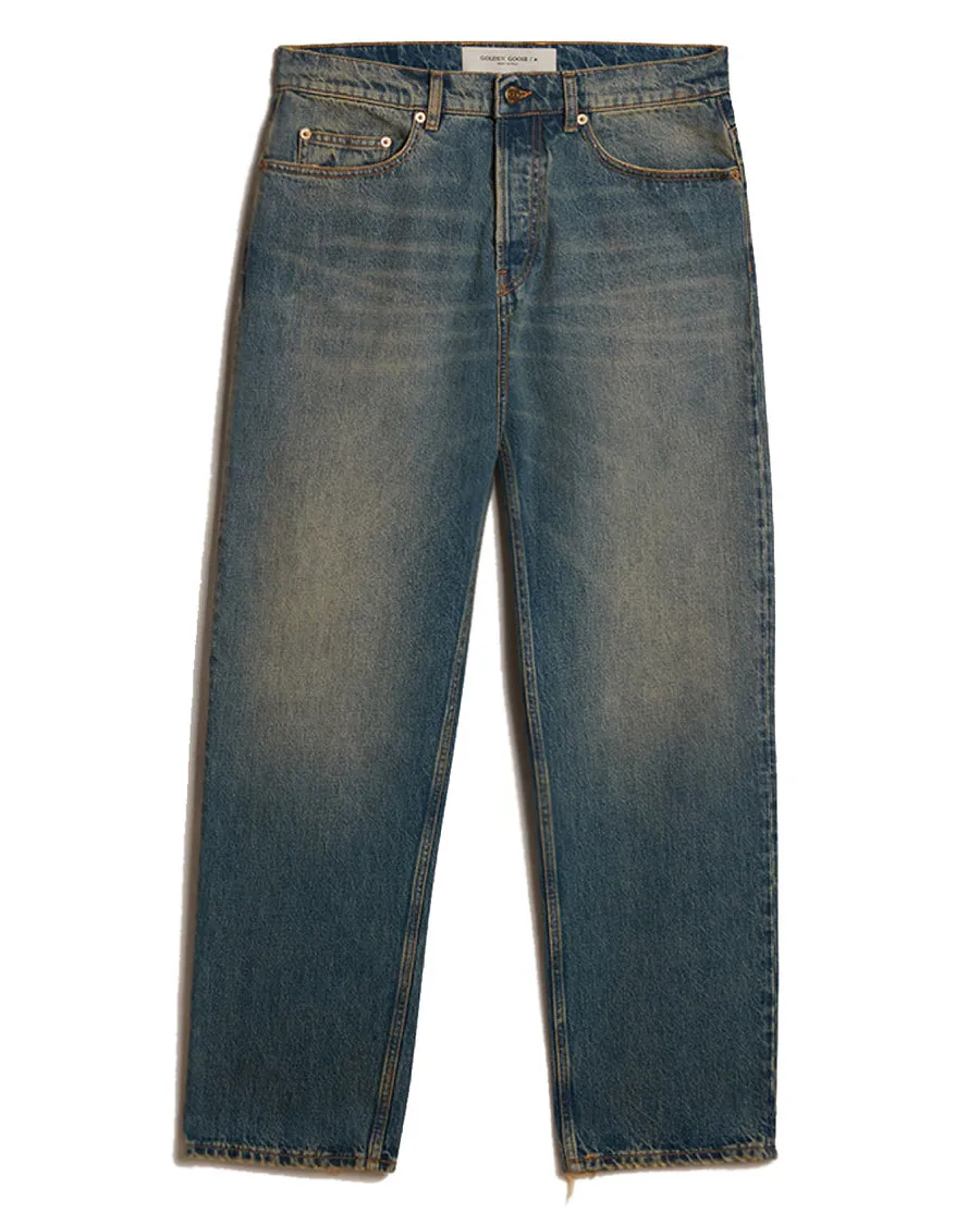 Medium Blue Dirty Wash Distressed Denim